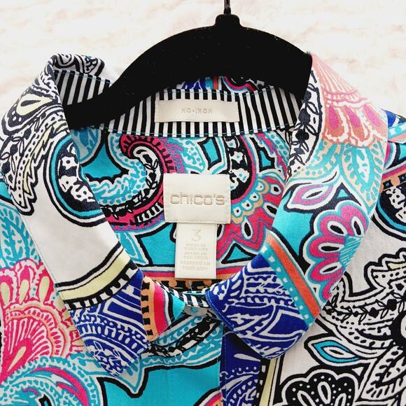 Blouse Size XL Pink Teal Stripe Resort Paisley Artcore Flamboyant Psychedelic - Picture 2 of 16